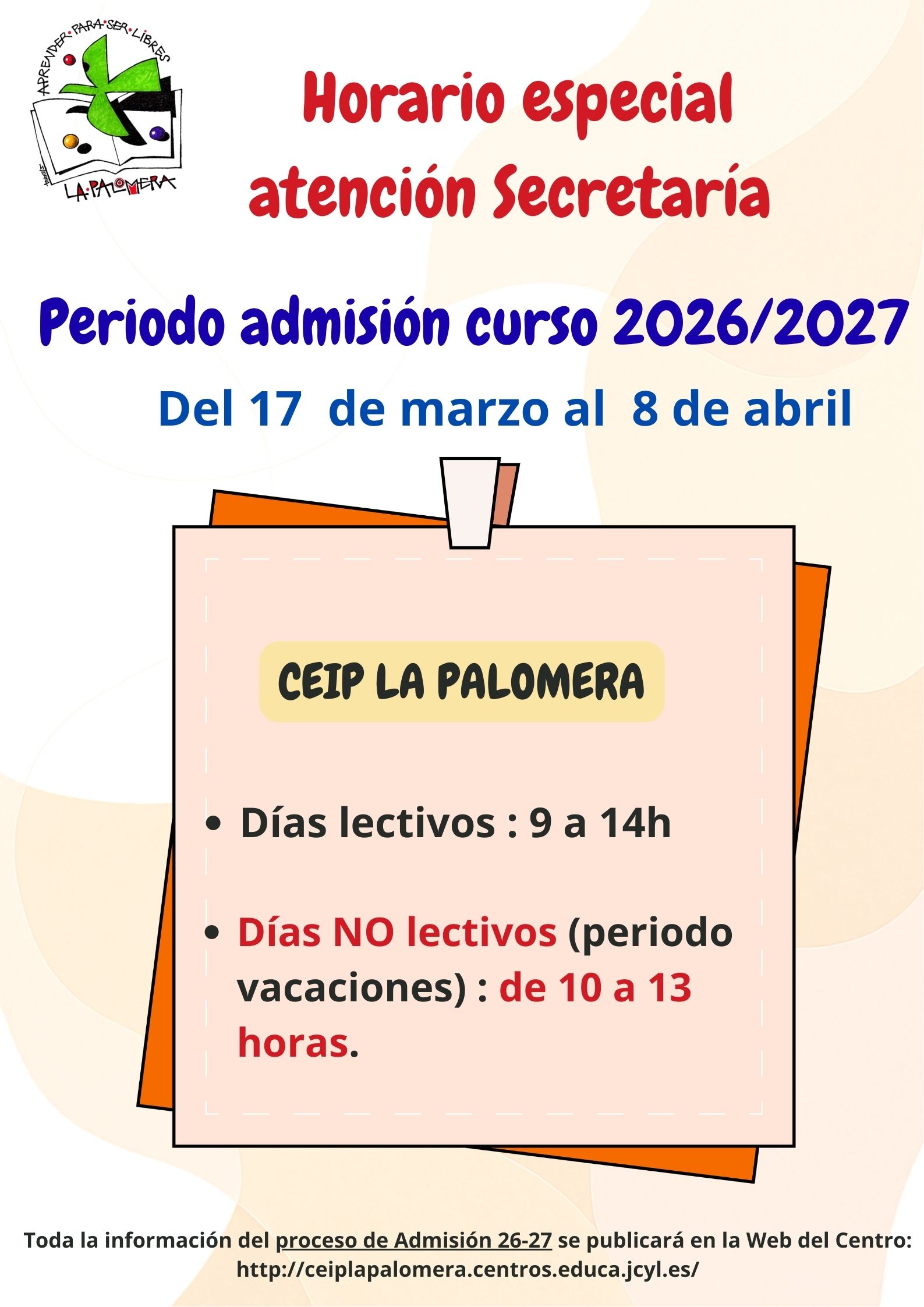 horario especial atención secretaría periodo admisión 