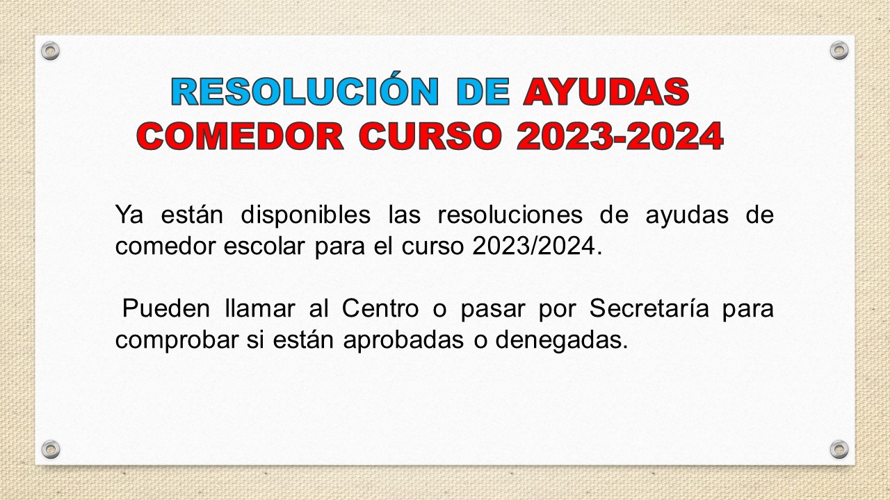 RESOLUCIÓN BECAS COMEDOR OCTUBRE 2023