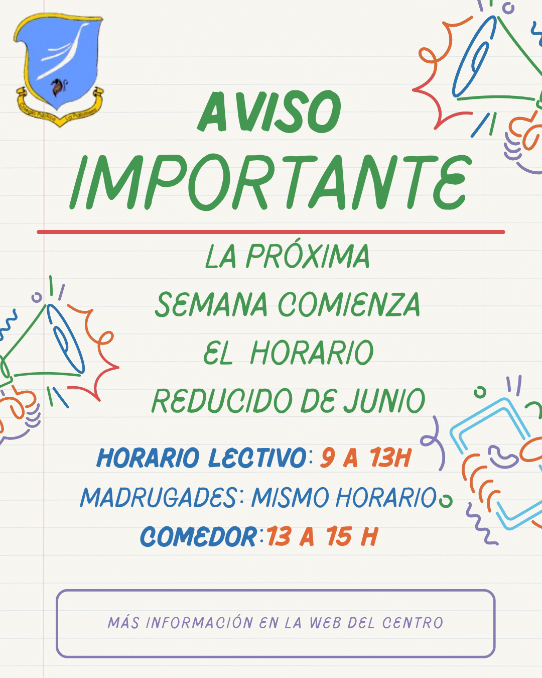 AVISO NUEVO HORARIO JUNIO 24-25